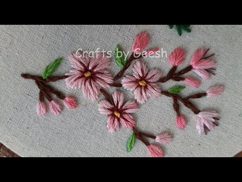 Видео: Ветка цветущей сакуры. Ручная вышивка для начинающих. Цветы гладью. Ветка сакуры. Урок 25.