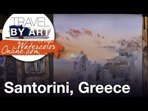 Видео: #236 Путешествие через искусство, Эп. 95: Санторини, Греция (Демонстрация акварельного пейзажа)