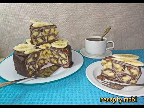 Видео: Шоколадный блинный торт с заварным кремом и бананами