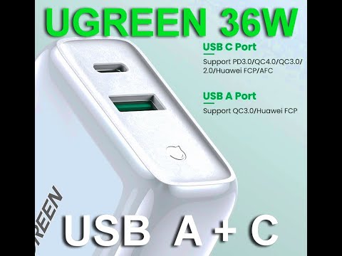 Видео: Розыгрыш и обзор. Зарядное устройство UGREEN CD170  36W.  USB C, A. Мощная зарядка с двумя портами.