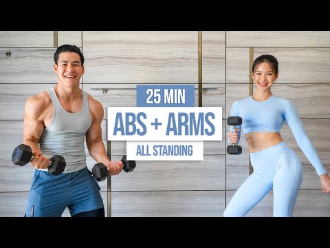 Видео: 25 МИН. УПРАЖНЕНИЯ НА ПРЕСС И РУКИ СТОЯ I с отягощениями, без повторений