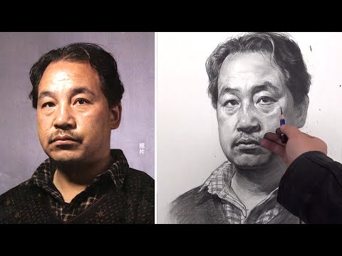 Видео: Учимся рисовать портрет мужчины средних лет карандашом