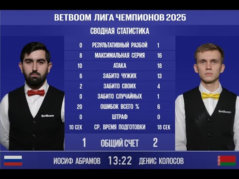 Видео: "BetBoom Лига Чемпионов 2025". И.Абрамов (RUS) - Д. Колосов (BLR). Св.пирамида. 23.03.25 в 21.30