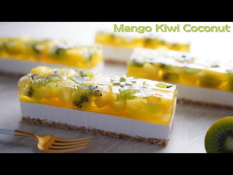 Видео: Без выпечки / без яиц / Манго, киви, кокосовый желейный торт / фруктовый мини-желейный торт