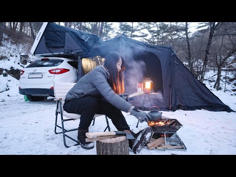 Видео: Замерзшая гора. Одиночный автомобильный кемпинг на снегу / -8 ℃ зимняя ночь / красивые пейзажи