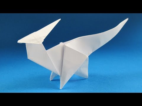 Видео: Как сделать простое оригами динозавра - оригами паразауролоф