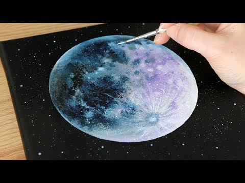 Видео: Полнолуние Живопись 🌝 | Черная Холст Акриловая Живопись | Как нарисовать луну