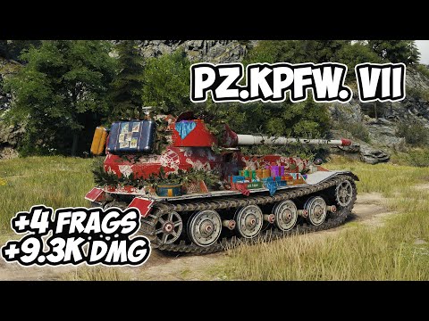Видео: Pz.Kpfw. VII - 4 Фрагов 9.3K Урона - Критический! - World Of Tanks