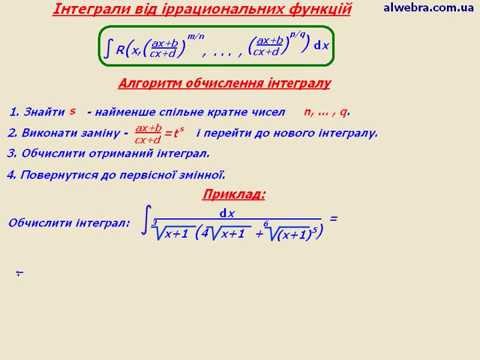 Видео: Відеоурок "Інтеграли від ірраціональних функцій"