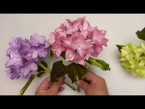 Видео: Ribbon's Delicate hydrangea/ Hortensia delicada de cintas/ Нежная гортензия из лент