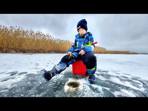 Видео: Сын на зимней рыбалке первый раз! Что он поймал? | Рыбалка с сыном