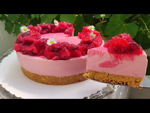 Видео: Торт БЕЗ выпечки с Черешней и малиной / чизкейк с Черешней / торт из печенья/ творожный торт с желе