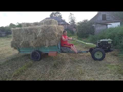 Видео: Загрузил столько что не мог выехать. Перевозка сена мотоблоком zubr и мототрактором Garden Star T-16