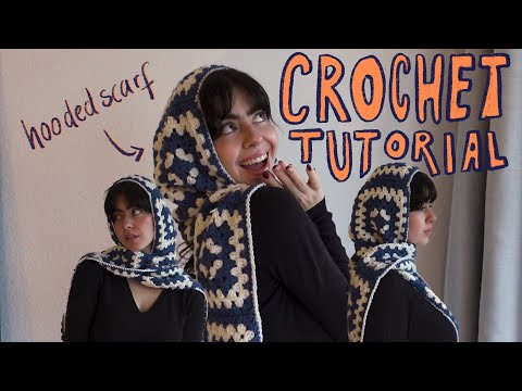 Видео: Урок по вязанию крючком шарфа с капюшоном || Скуди для начинающих