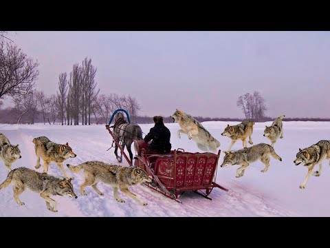 Видео: Оголодавшие волки взяли в кольцо в повозку, готовясь учинить расправу, но произошло непостижимое