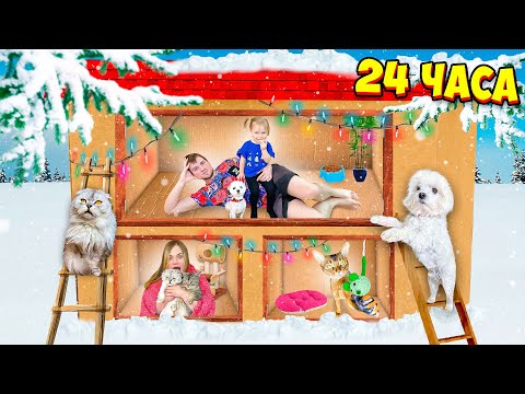 Видео: 24 ЧАСА В КАРТОННОМ ДОМЕ С КОТАМИ И МАРУСЕЙ!