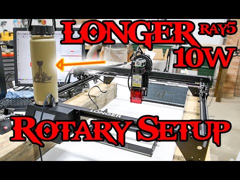 Видео: Диодный лазер Longer Ray5 мощностью 10 Вт с вращающимся ротором и травильным стаканом Lightburn