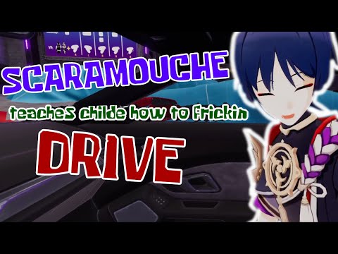 Видео: Скарамуш учит ребенка водить машину (Genshin VR)