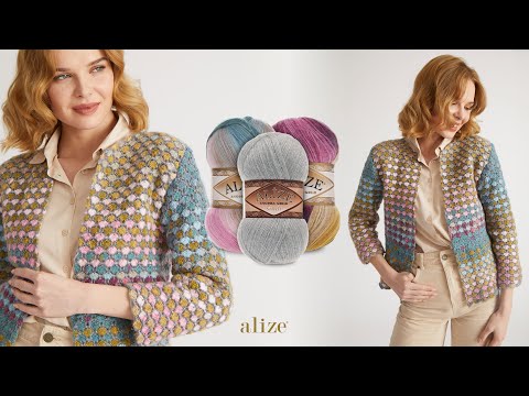 Видео: Весенний кардиган крючком из Alize Angora Gold Batik