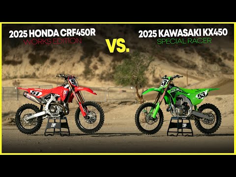 Видео: (Honda CRF450RWE 2025 года) против (Kawasaki KX450SR 2025 года)