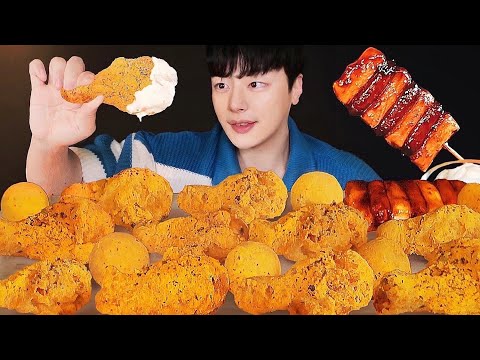Видео: Хрустящая курица, сырные шарики, хот-дог mukbang asmr