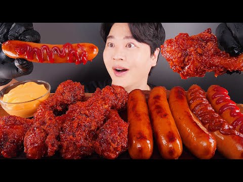 Видео: острая жареная курица с колбасой Spicy BBQ Fried Chicken & Sausage Eating ASMR MUKBANG
