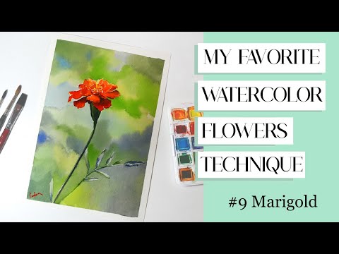Видео: Моя любимая техника акварельных цветов — #09 Бархатцы.