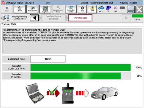 Видео: Nissan Consult 3 Plus + N3LINE + расширенный драйвер J2534. Обновление прошивки ECM Pathfinder R51.