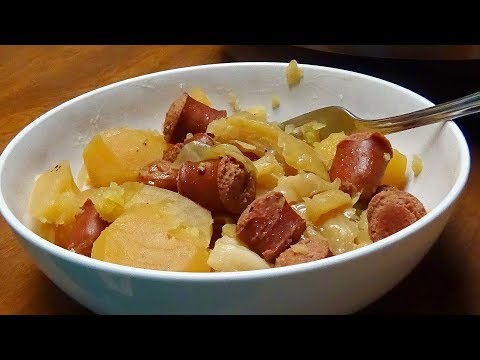 Видео: Любимый рецепт в горшочке для быстрого приготовления — капуста, копченая колбаса и картофель. Про...