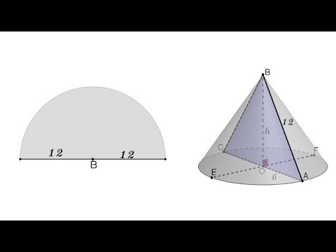 Видео: Конустың бүйір бетінің жазбасы -  радиусы 12см-ге тең жарты дөңгелек. Конустың көлемін табыңыз