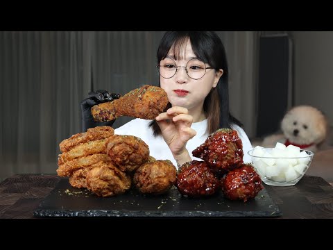 Видео: Жареная курица и Луковое кольцо | Mukbang Asmr