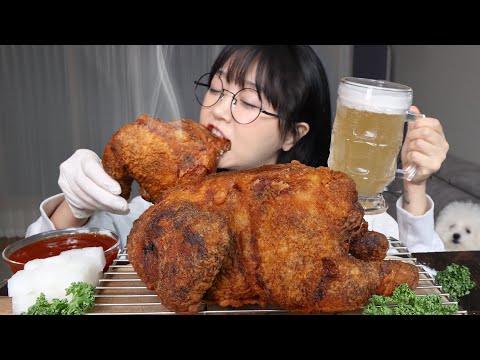 Видео: Жареная целая курица и холодное пиво🍗🍺Mukbang ASMR