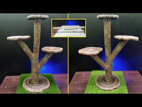 Видео: как сделать подставку для цветочного горшка из макулатуры |  как сделать кошачьи елки из цемента