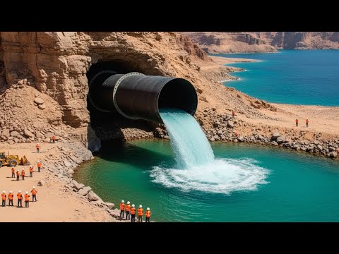 Видео: Китай Разрезает Пустыню на Части, Чтобы Сбросить Туда Воду с Высоты 4000 Метров и Создать Море