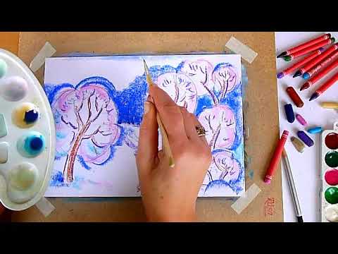 Видео: 3 клас, урок 13, Малюємо зимовий пейзаж восковими олівцями та акварельними фарбами