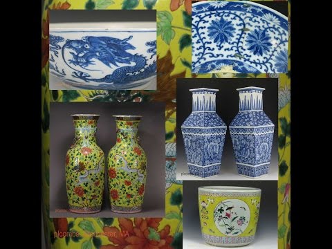 Видео: Антикварный китайский фарфор синего, белого и желтого цветов