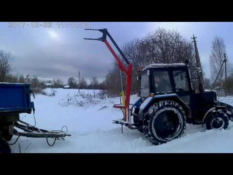 Видео: погрузка сена самодельным гусем на мтз 82