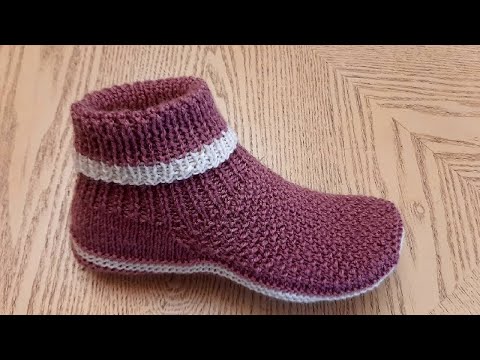 Видео: Тапочки-следки на двух спицах  // patik modelleri
