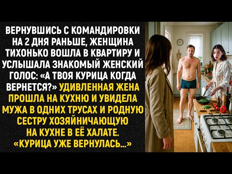 Видео: Вернувшись с командировки на 2 дня раньше, женщина тихо вошла в квартиру и услышала знакомый голос..