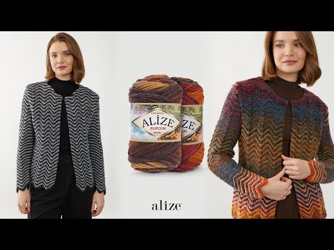 Видео: Кардиган с узором зигзаг с пряжей Alize Superlana Midi