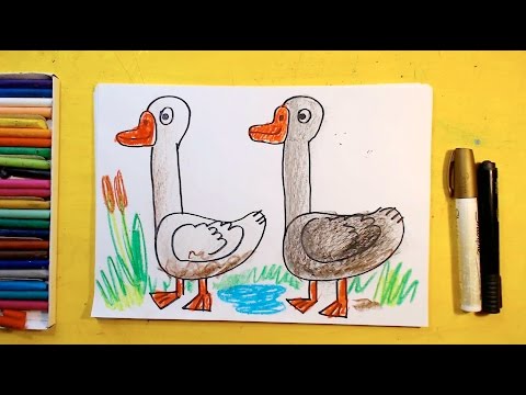 Видео: Как нарисовать ДВА ГУСЯ / Урок рисования для детей от 3 лет
