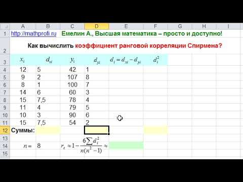 Видео: Коэффициент ранговой корреляции Спирмена в MS Excel. Функция РАНГ.СР