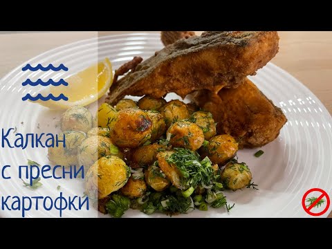 Видео: Калкан 💙 ! Пържен калкан и пресни картофи с копър и чесън! 💚