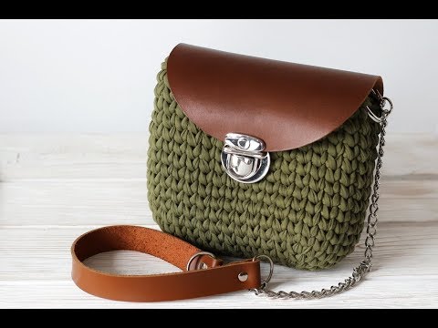 Видео: Сумка из трикотажной пряжи узором "Галочка"