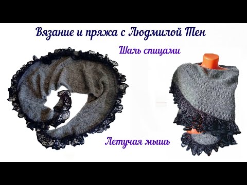 Видео: Шаль спицами Летучая мышь #lusi_ten