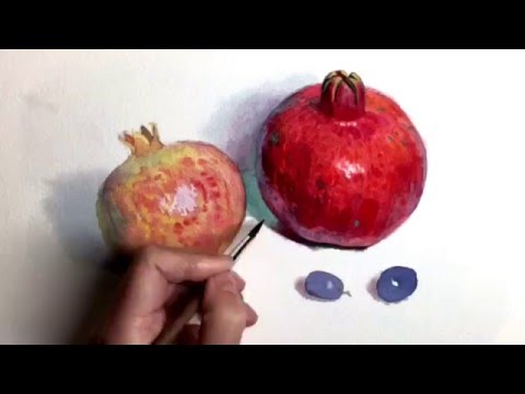 Видео: Пишем гранаты акварелью.