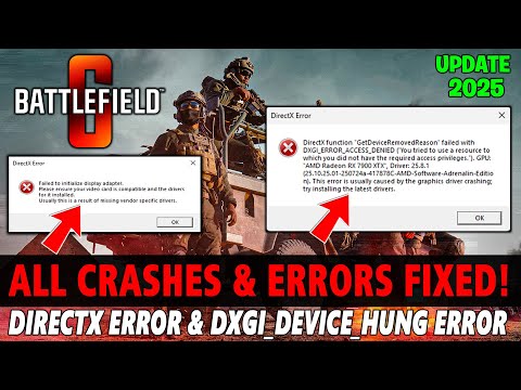 Видео: Как исправить сбои в Battlefield 6 | Как исправить ошибку DirectX и DXGI_ERROR_DEVICE_HUNG в Batt...