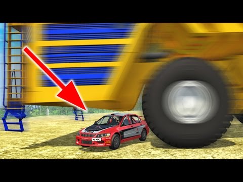 Видео: БелАЗ раздавил машины! Страшные повреждения! - BeamNG Drive