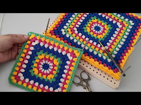 Видео: Учимся делать большой разноцветный квадрат: как связать бабушкин квадрат крючком