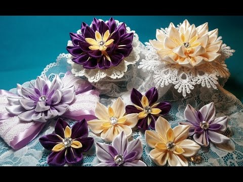 Видео: Ribbon flowers:kanzashi from narrow ribbons/Цветы из лент: канзаши из узких лент.МК